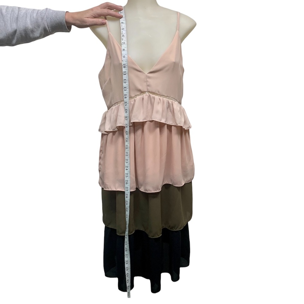 ENGLISH FACTORY Dress 3 Tier Color Block Straps Side Zips Sheer Babydoll - Picture 7 of 11